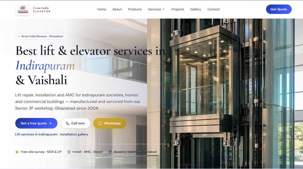 Great India Elevator website preview